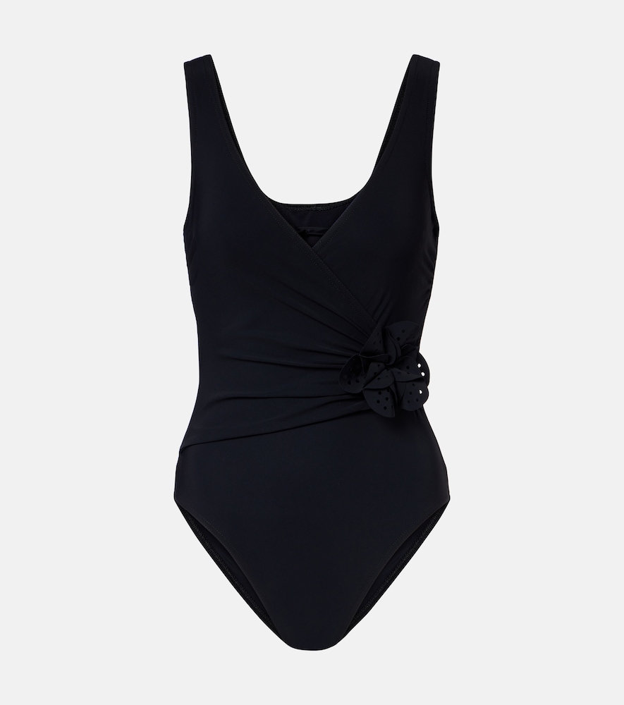 Karla Colletto Rosetta floral-appliqué swimsuit