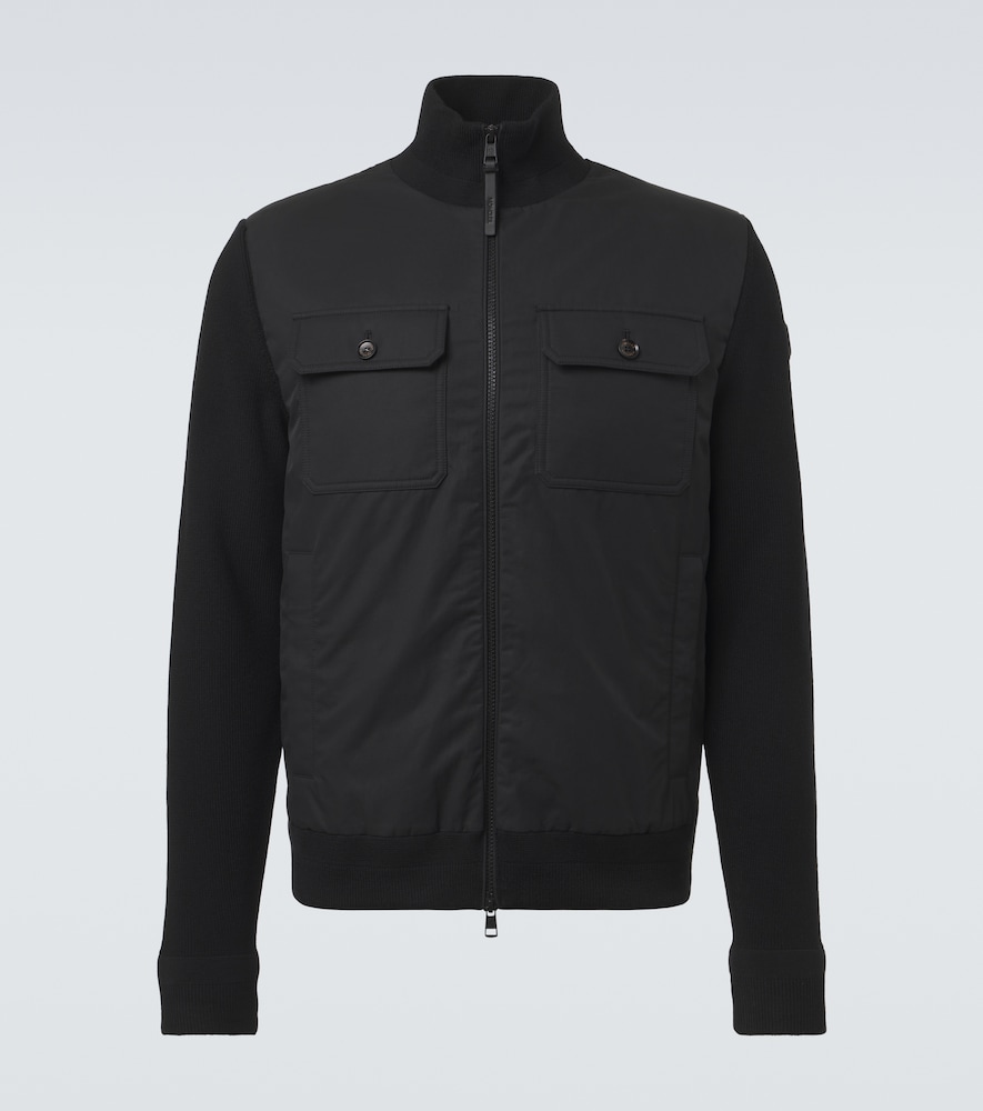 Moncler Virgin wool and suede zip-up down cardigan