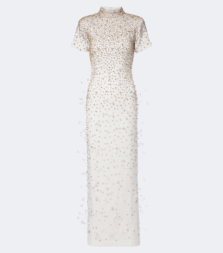 La Fuori Là Fuori Seraphina Embellished Feather-trimmed Gown In White