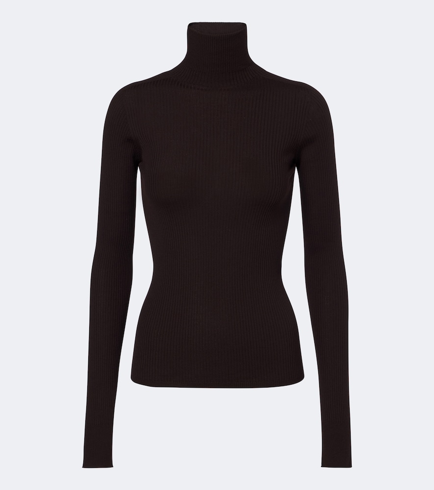 Pullover dolcevita in lana vergine a coste