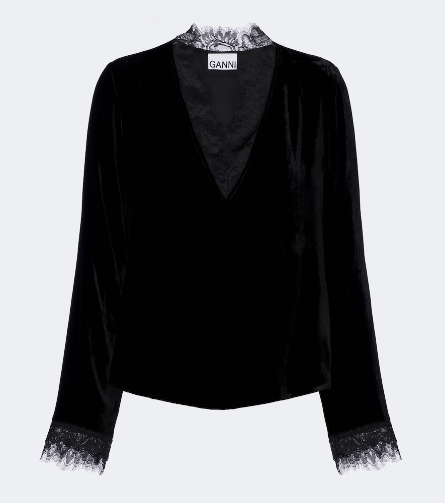 Lace-Trimmed Velvet Top