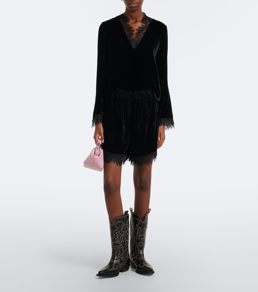 Lace-Trimmed Velvet Top