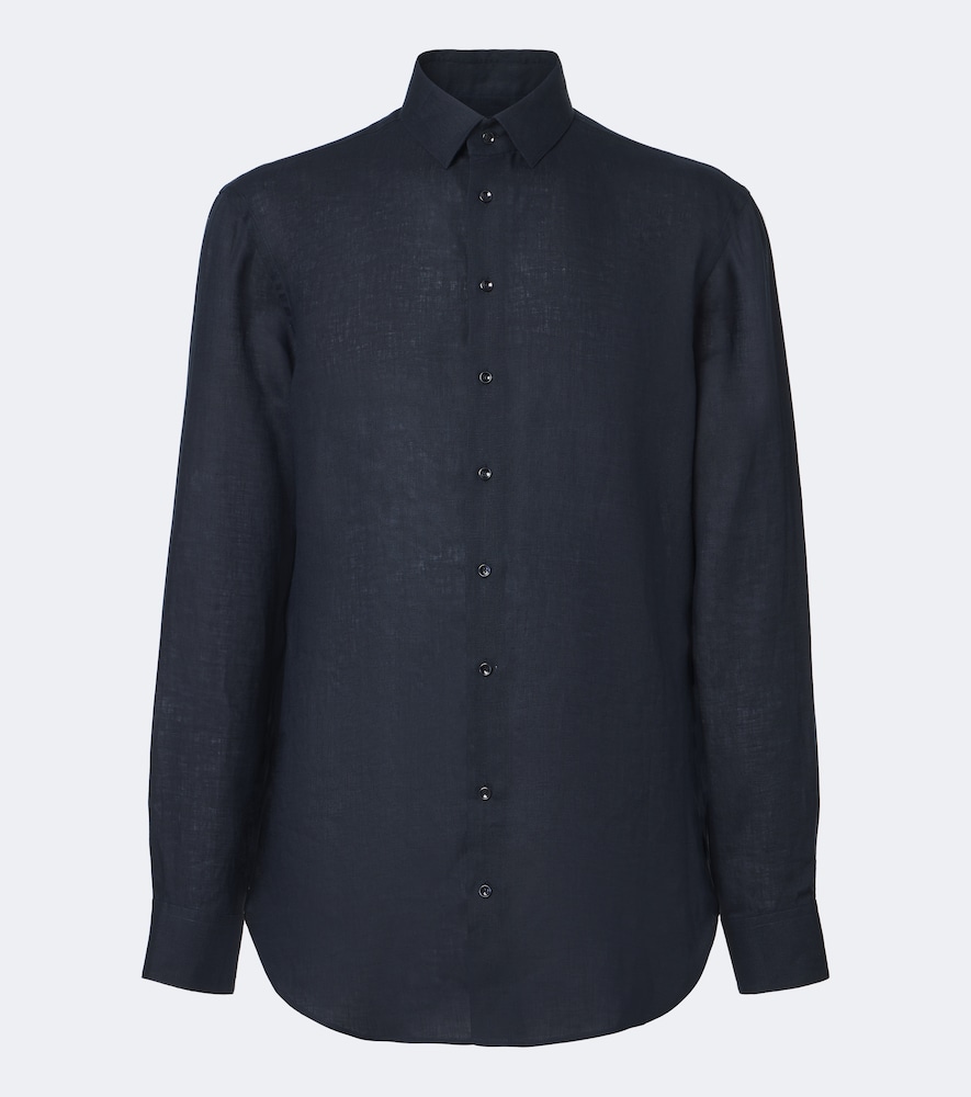Giorgio Armani Uomo Camicia In Lino Blu It Taglia 50- Mytheresa
