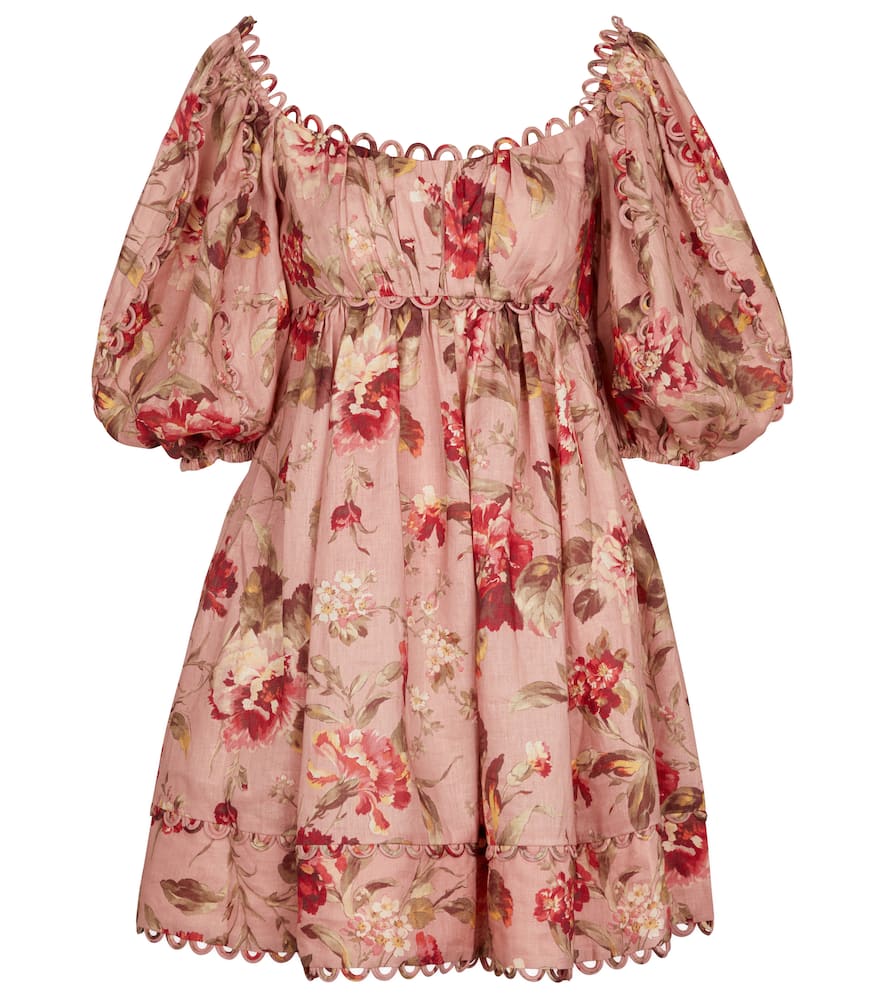 ZIMMERMANN CASSIA FLORAL LINEN MINIDRESS,P00558552