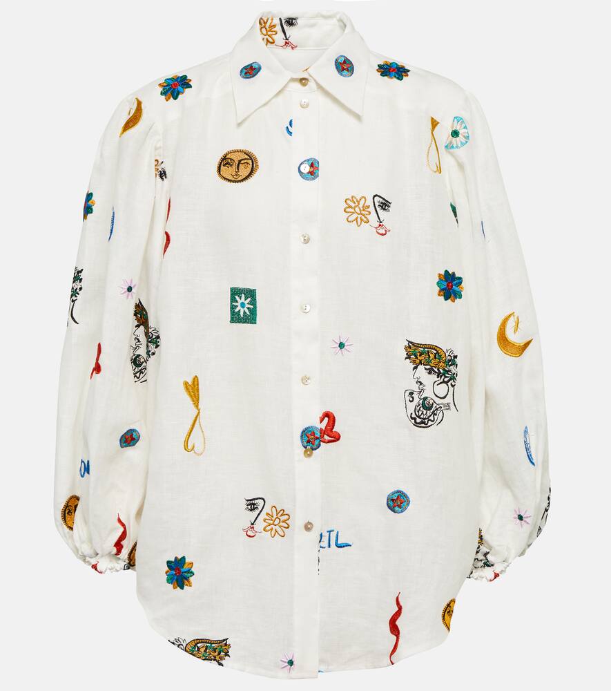 Alemais Soleil Embroidered Linen Shirt In Ivory