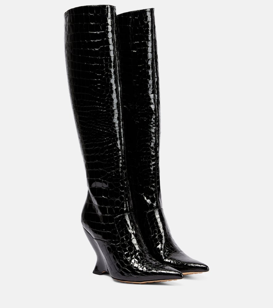 Shop Bottega Veneta Punta Leather Knee-high Boots In Black