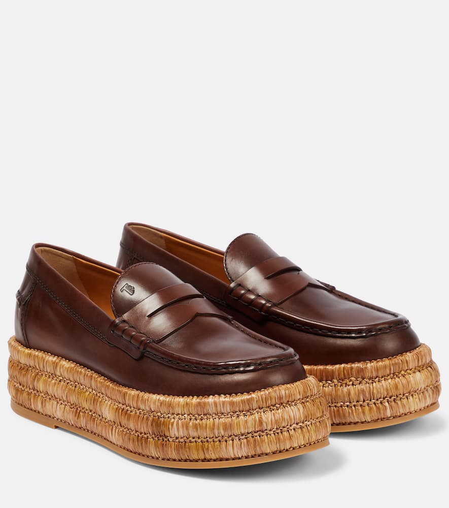 Tod's Leather Platform Loafers In Teak