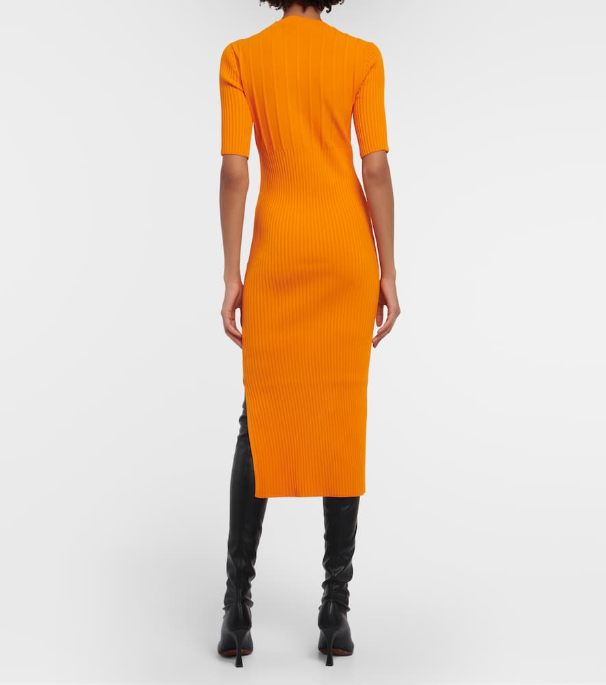 Frame Ribbed-knit Midi Dress In Nectarine