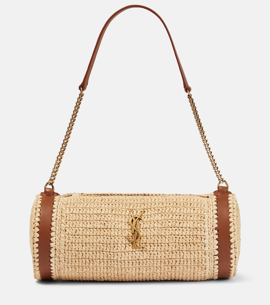 Saint Laurent Cassandre Small raffia shoulder bag