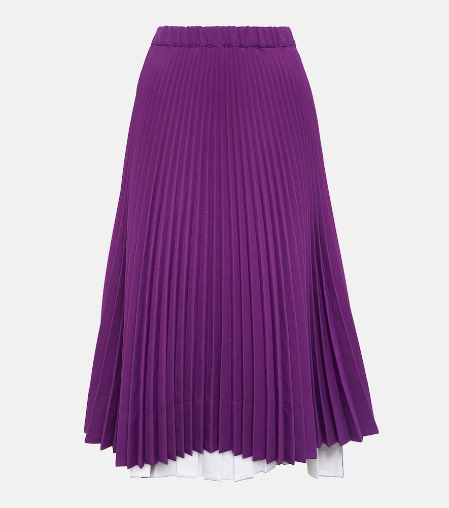 Shop Plan C Pleated Jersey Midi Skirt In Purple