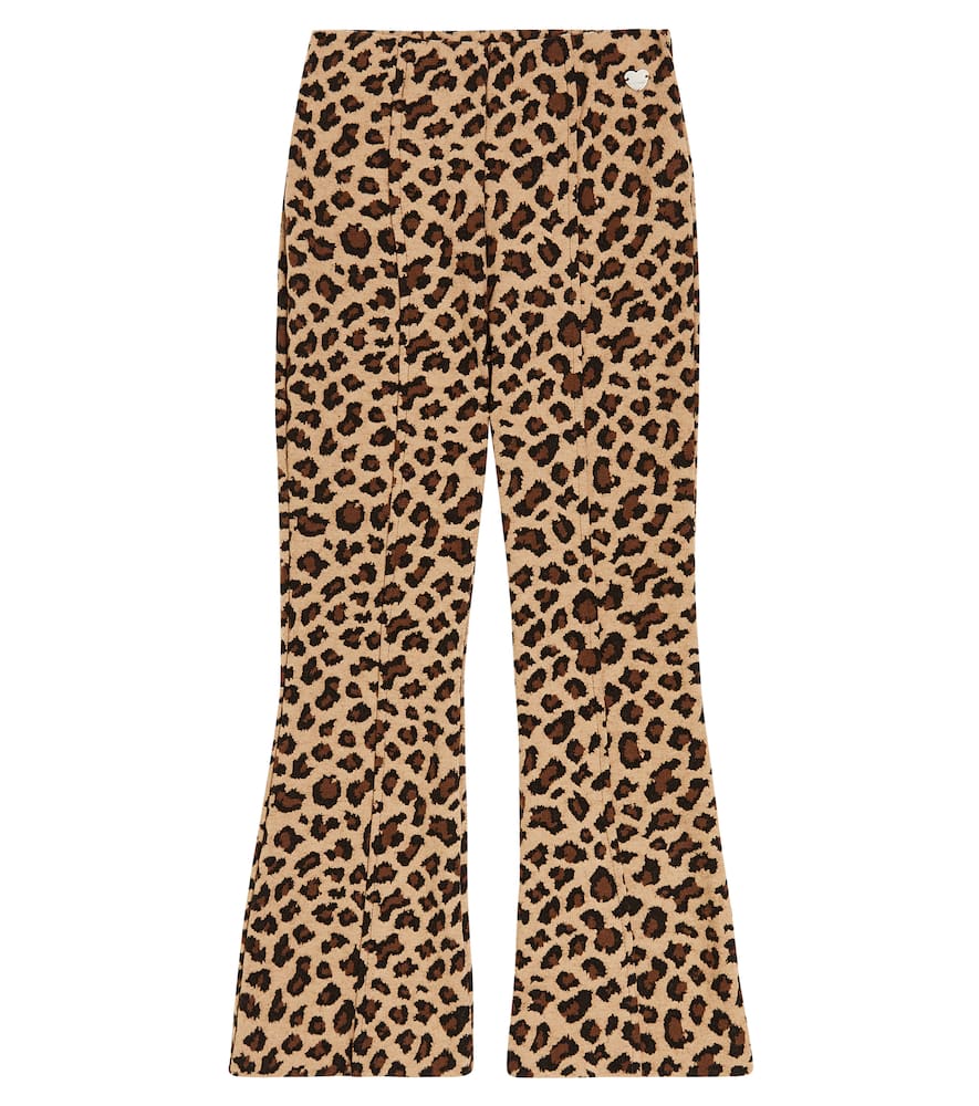 MONNALISA LEOPARD-PRINT JERSEY FLARED PANTS