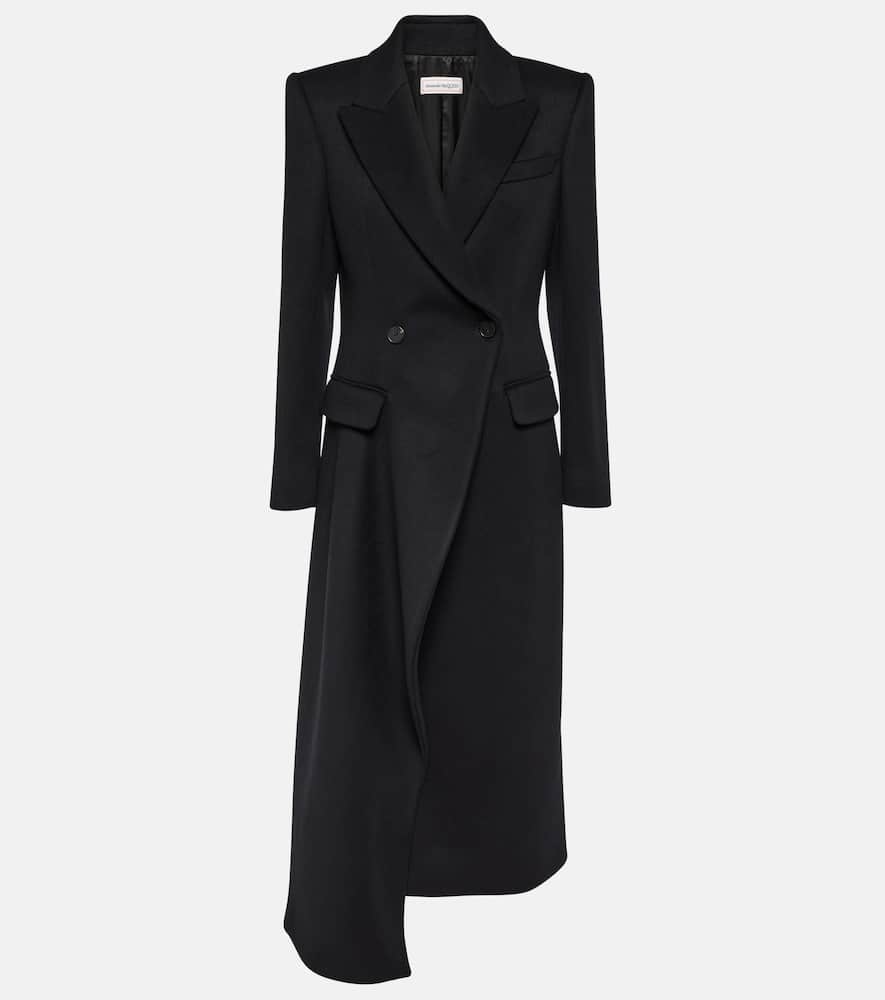 Alexander Mcqueen Asymmetric Double-breasted Wool Coat In Black