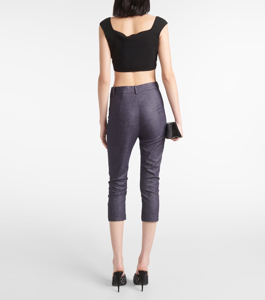 Shop Magda Butrym High-rise Wool And Cotton Cropped Pants In Blue