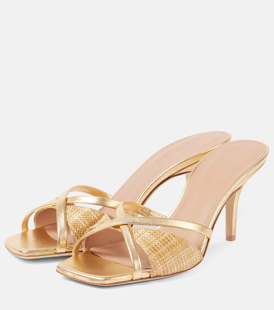 Shop Malone Souliers Penn 70 Raffia Leather-lined Mules In Yellow