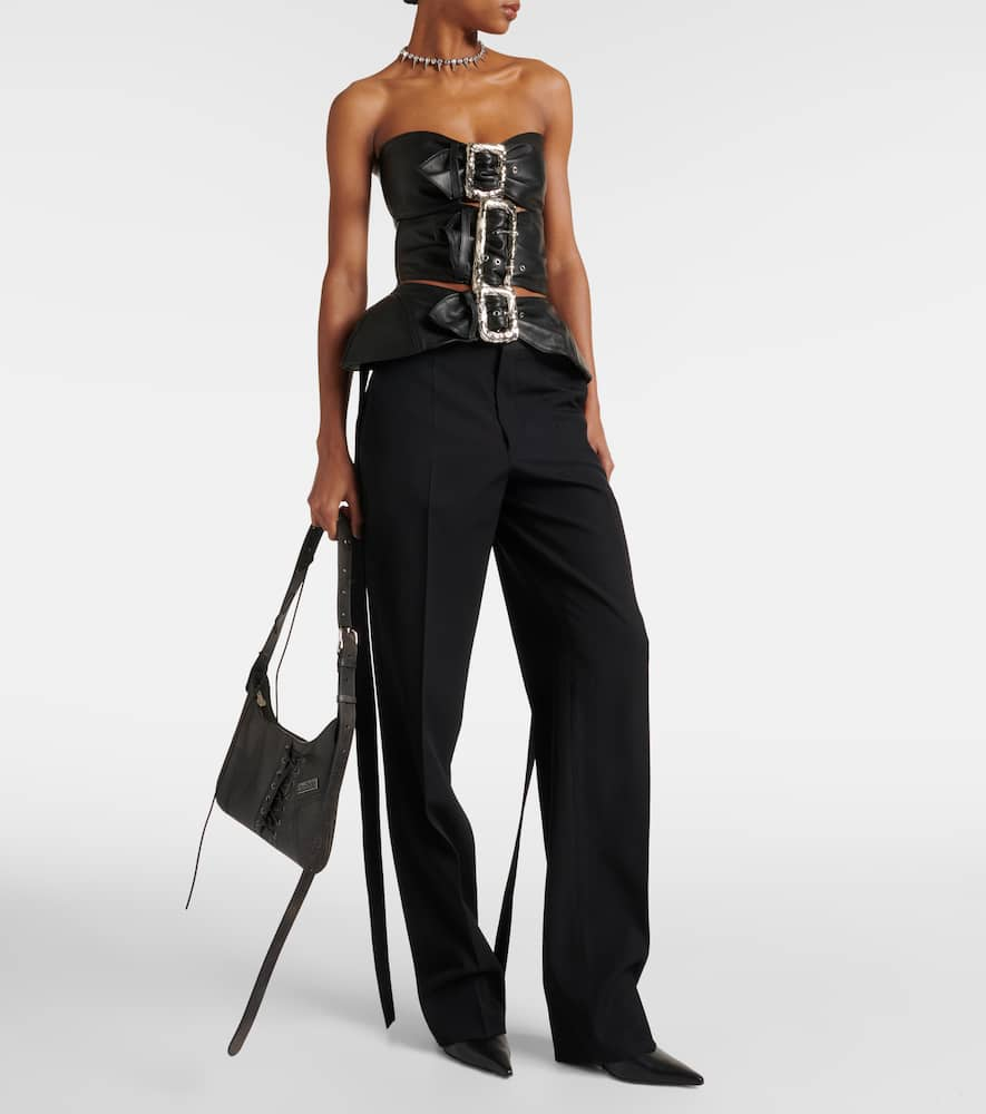 Shop Jean Paul Gaultier Wool Straight Pants In Black