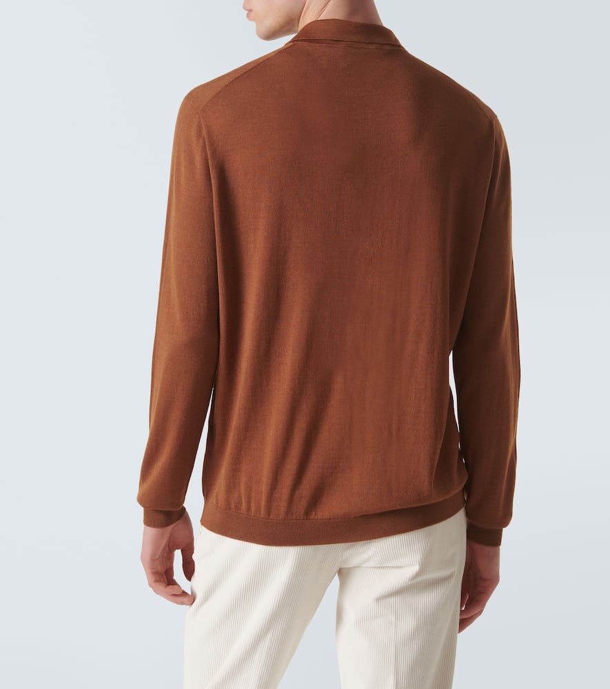 Shop Lardini Wool, Silk, And Cashmere Polo Sweater In Brown