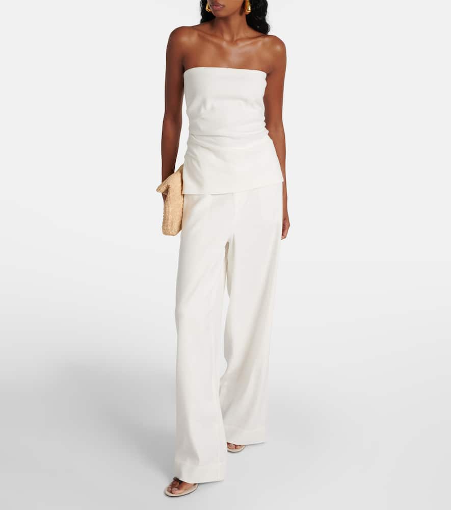 Sir Dorian Gathered Linen-blend Strapless Top In White