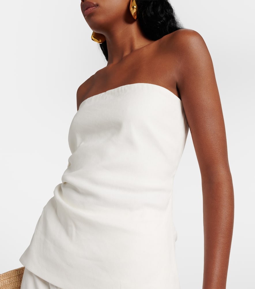 Sir Dorian Gathered Linen-blend Strapless Top In White