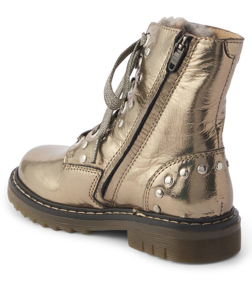 Pom D'api Sid Metallic Leather Combat Boots In Gold