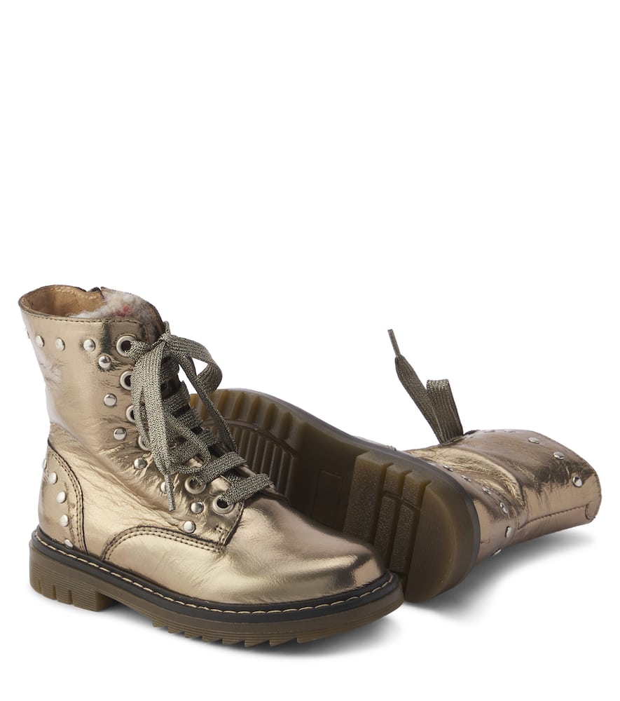 Pom D'api Sid Metallic Leather Combat Boots In Gold