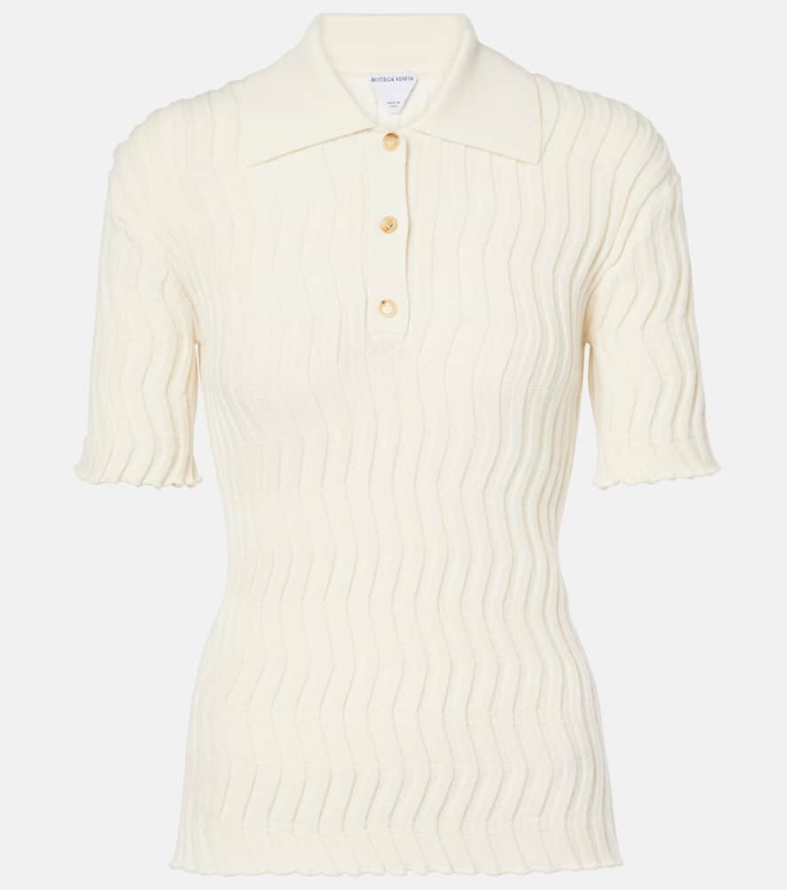 Bottega Veneta Zigzag Knit Short-sleeve Polo Top In Beige