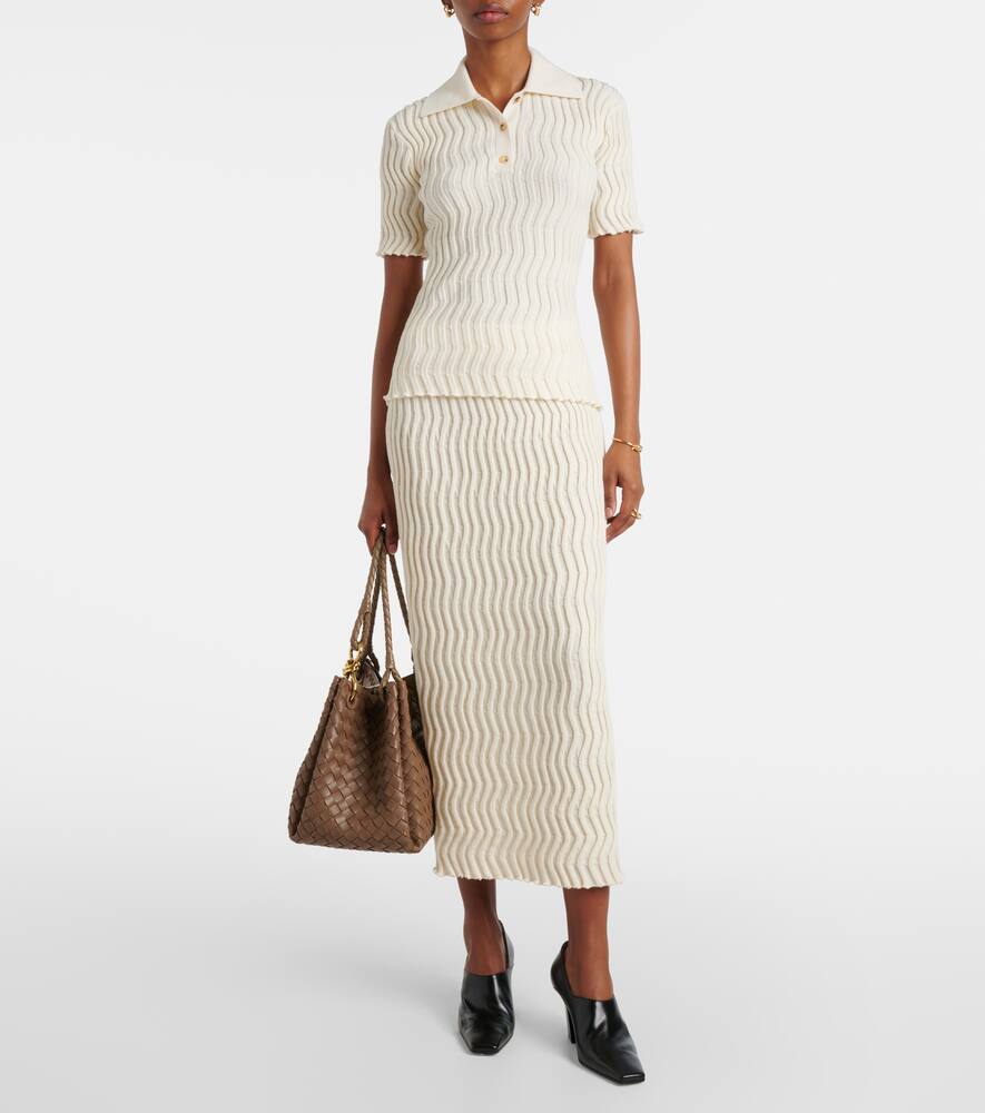 Bottega Veneta Zigzag Knit Short-sleeve Polo Top In Beige