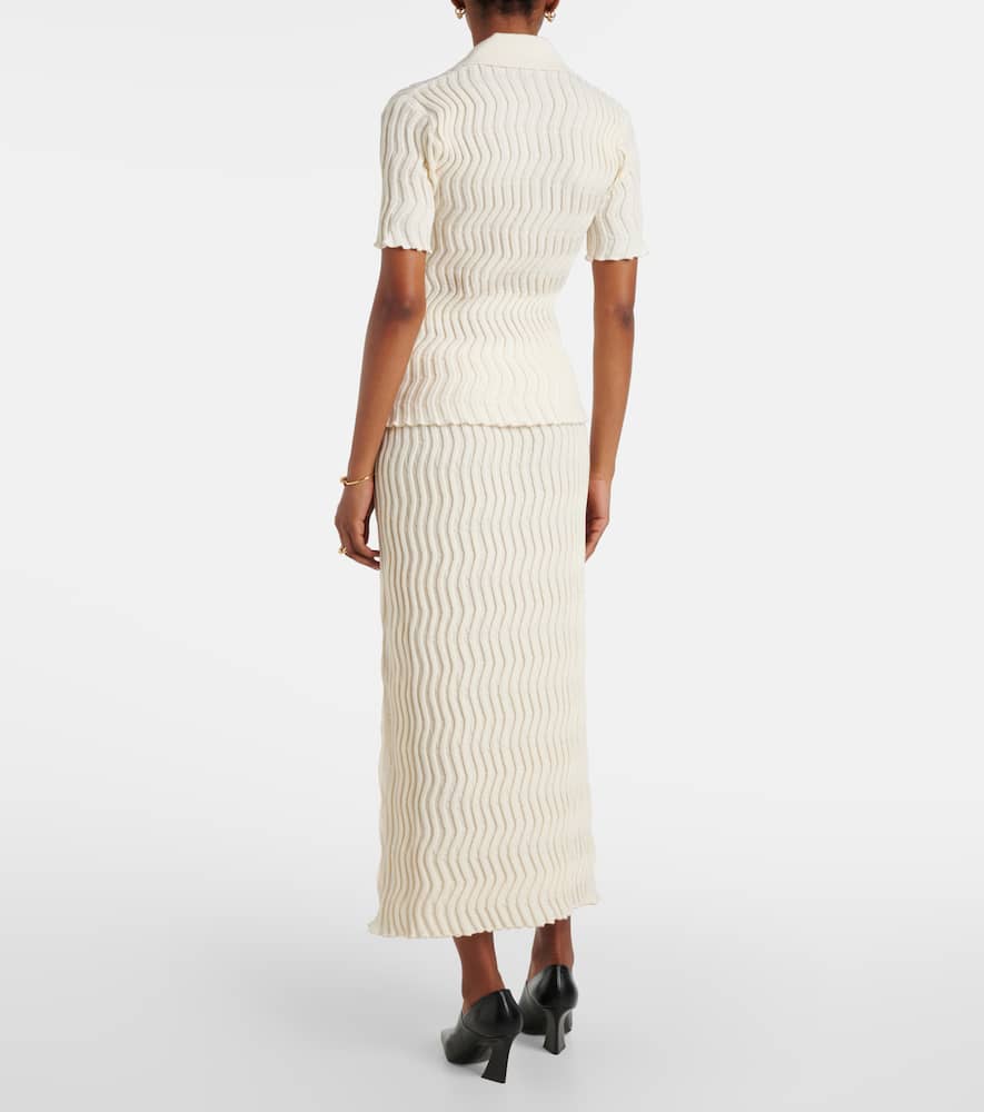 Bottega Veneta Zigzag Knit Short-sleeve Polo Top In Beige