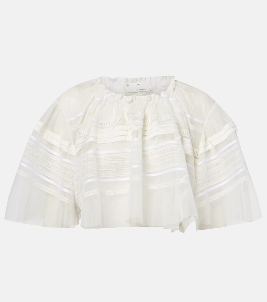 Gathered lace and tulle crop top