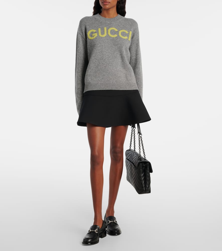 Gucci Wool Sweater With Embroidered Monogram In Gray