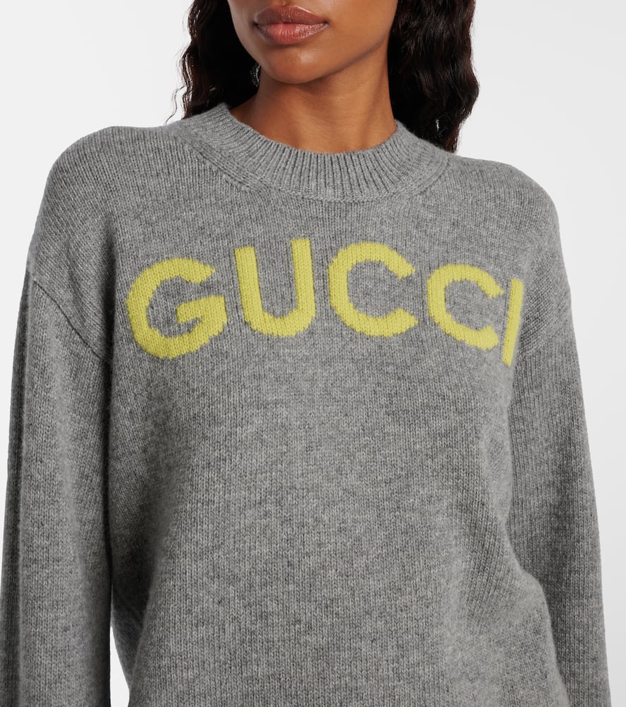 Gucci Wool Sweater With Embroidered Monogram In Gray