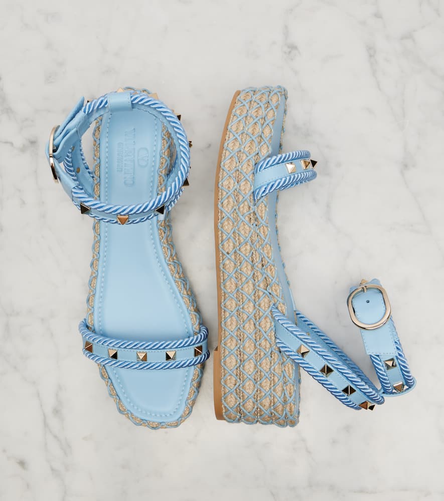 Valentino Rockstud Torchon Leather Espadrille Sandals