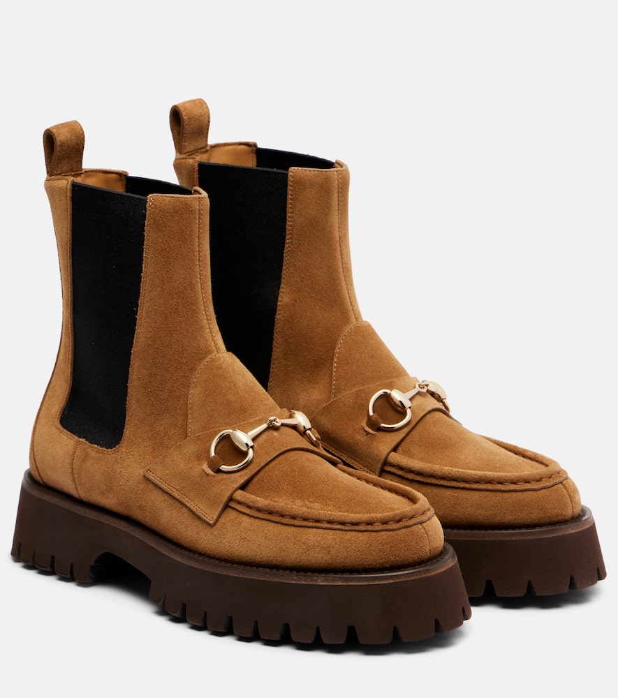 Gucci Horsebit Suede Chelsea Boots In Brown
