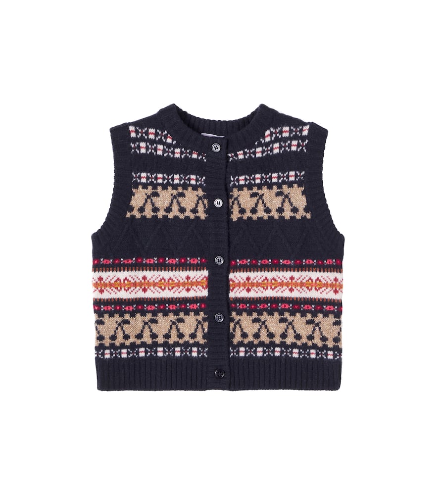 Bonpoint Wool-blend Jonia Sleeveless Cardigan In Blue