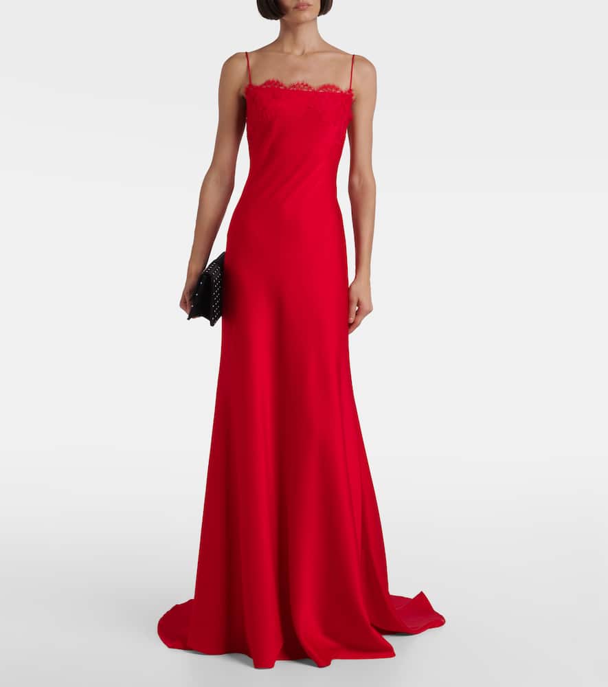 Alex Perry Lace-trimmed Crêpe Satin Gown In Red