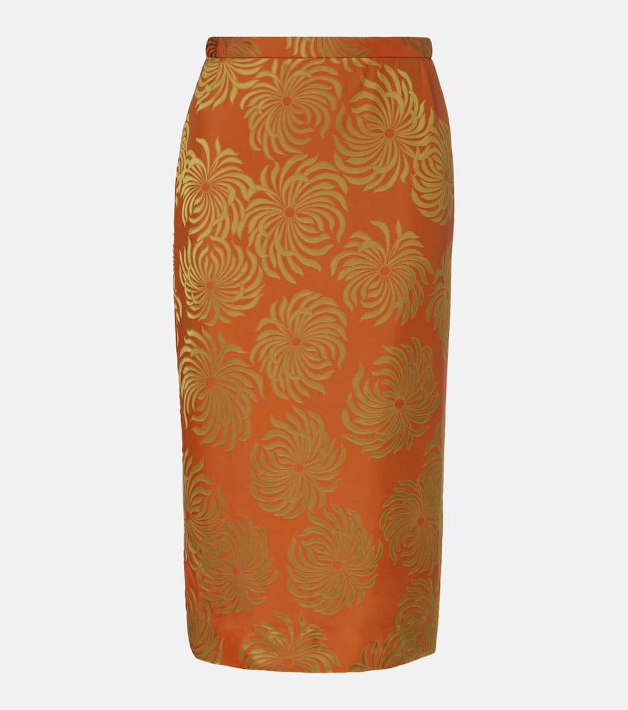 Dries Van Noten Printed Midi Skirt In Orange