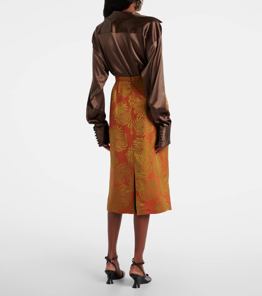 Dries Van Noten Women Orange Jacquard Viscose Blend Midi Skirt In Orange