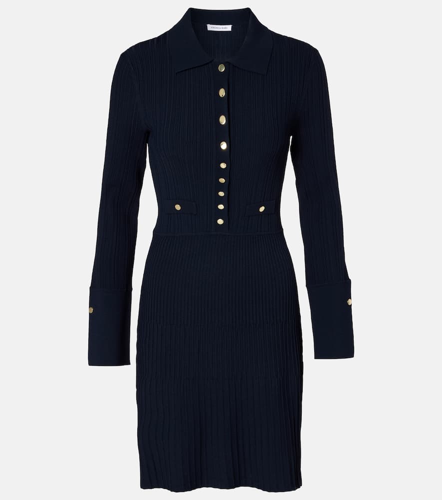 Veronica Beard Lauper Ribbed-knit Minidress In Blue