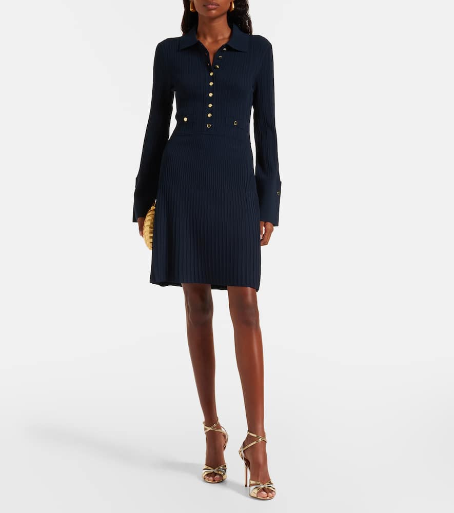 Veronica Beard Lauper Ribbed-knit Minidress In Blue