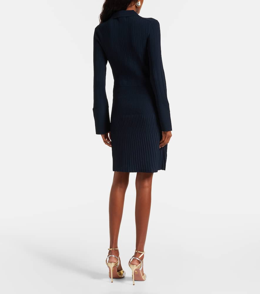 Veronica Beard Lauper Ribbed-knit Minidress In Blue