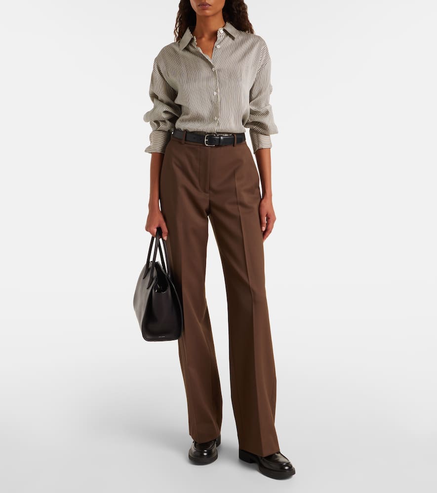 The Frankie Shop Straight Trousers With Belt Loops And Pleated Front In Brown