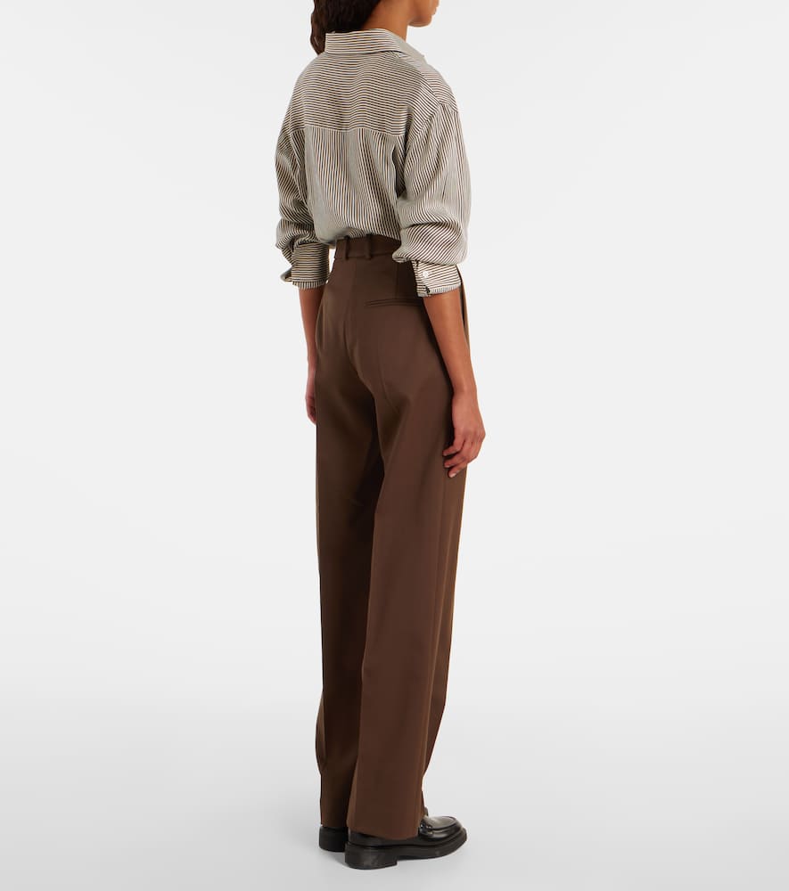 The Frankie Shop Straight Trousers With Belt Loops And Pleated Front In Brown