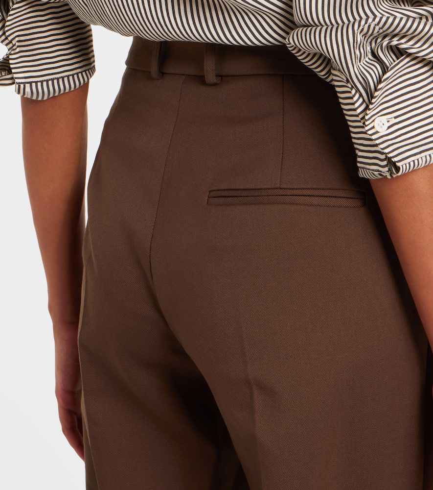 The Frankie Shop Straight Trousers With Belt Loops And Pleated Front In Brown
