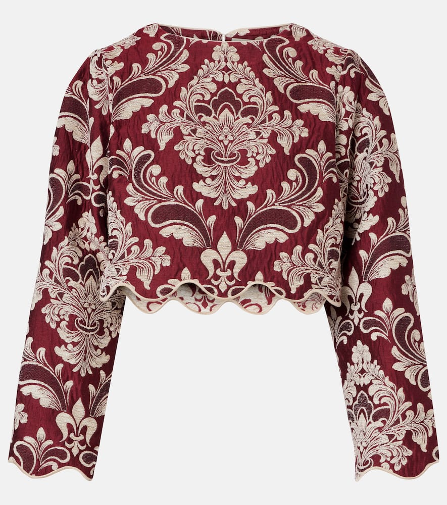 Farm Rio Cropped Cotton-blend Jacquard Top In Red