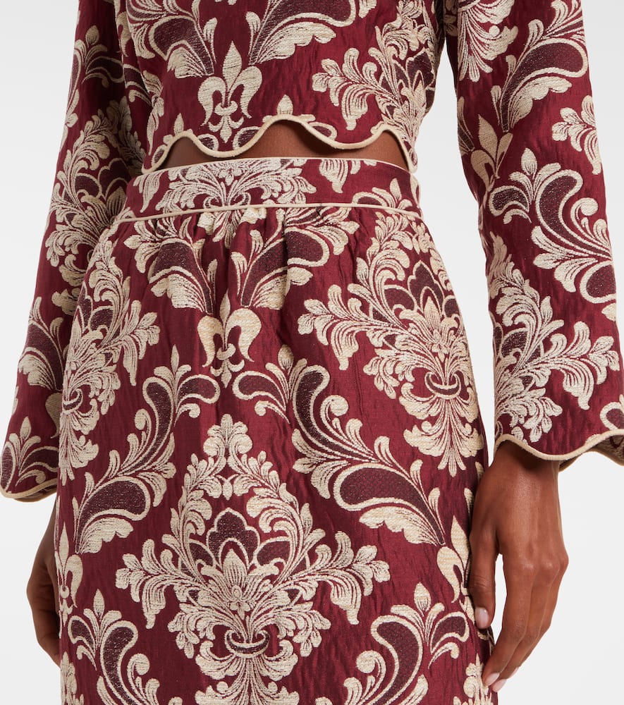 Farm Rio Cropped Cotton-blend Jacquard Top In Red