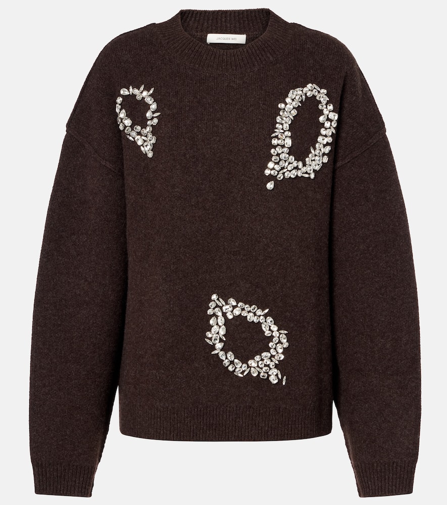 Jacques Wei Embroidered Wool Sweater In Brown