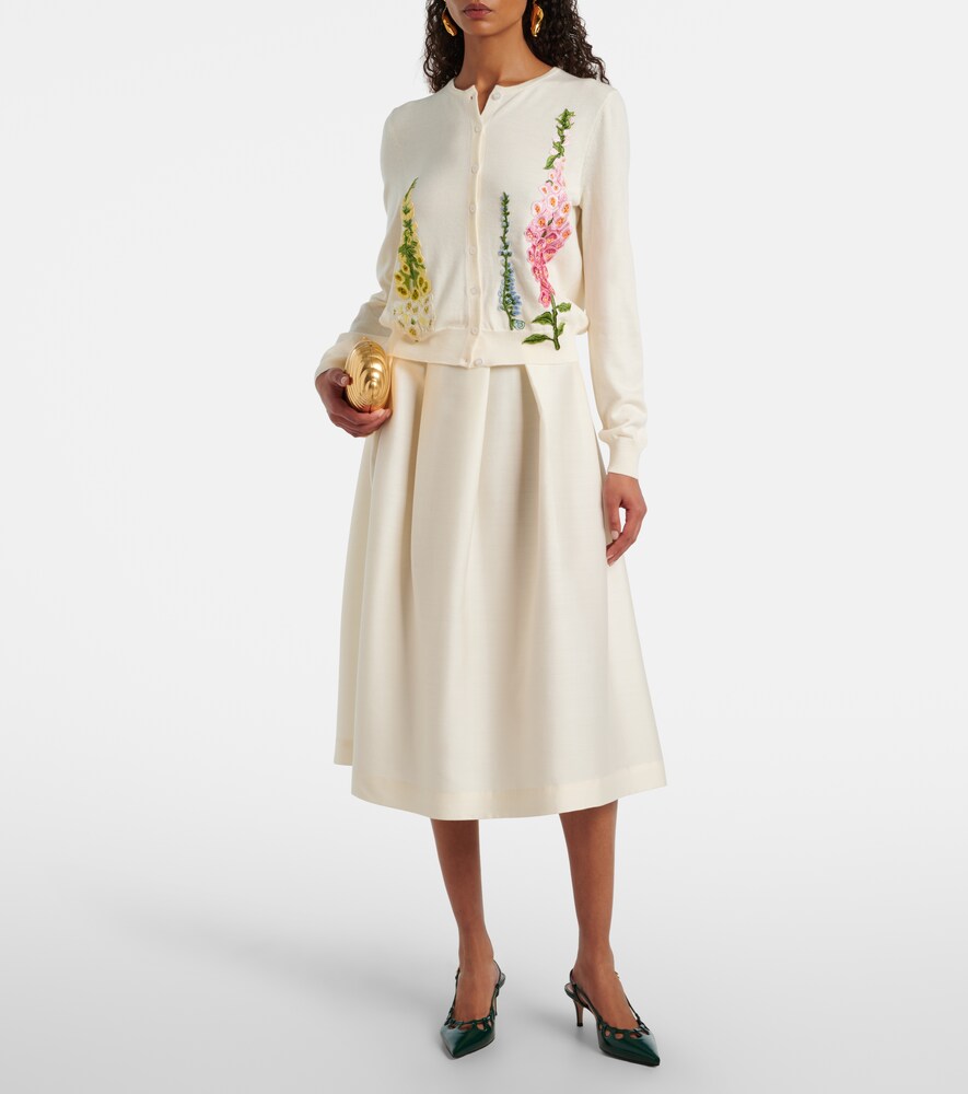 Oscar de la Renta Foxgloves embroidered virgin wool cardigan