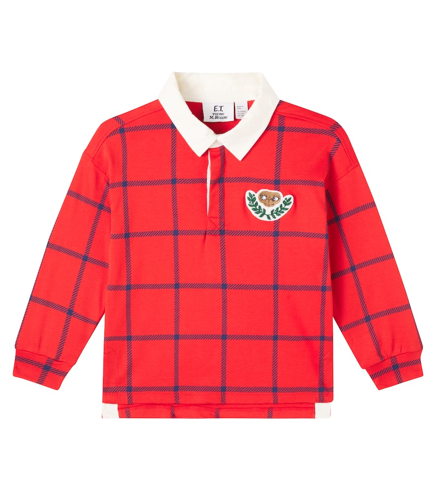 Mini Rodini Kids' X E. T. Checked Cotton Polo Sweater In Red