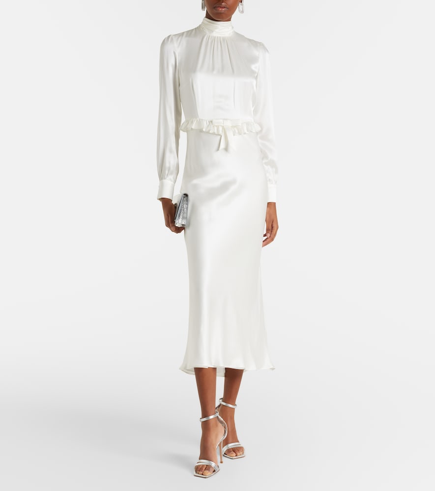 Alessandra Rich Bow-detail ruffled silk satin midi dress