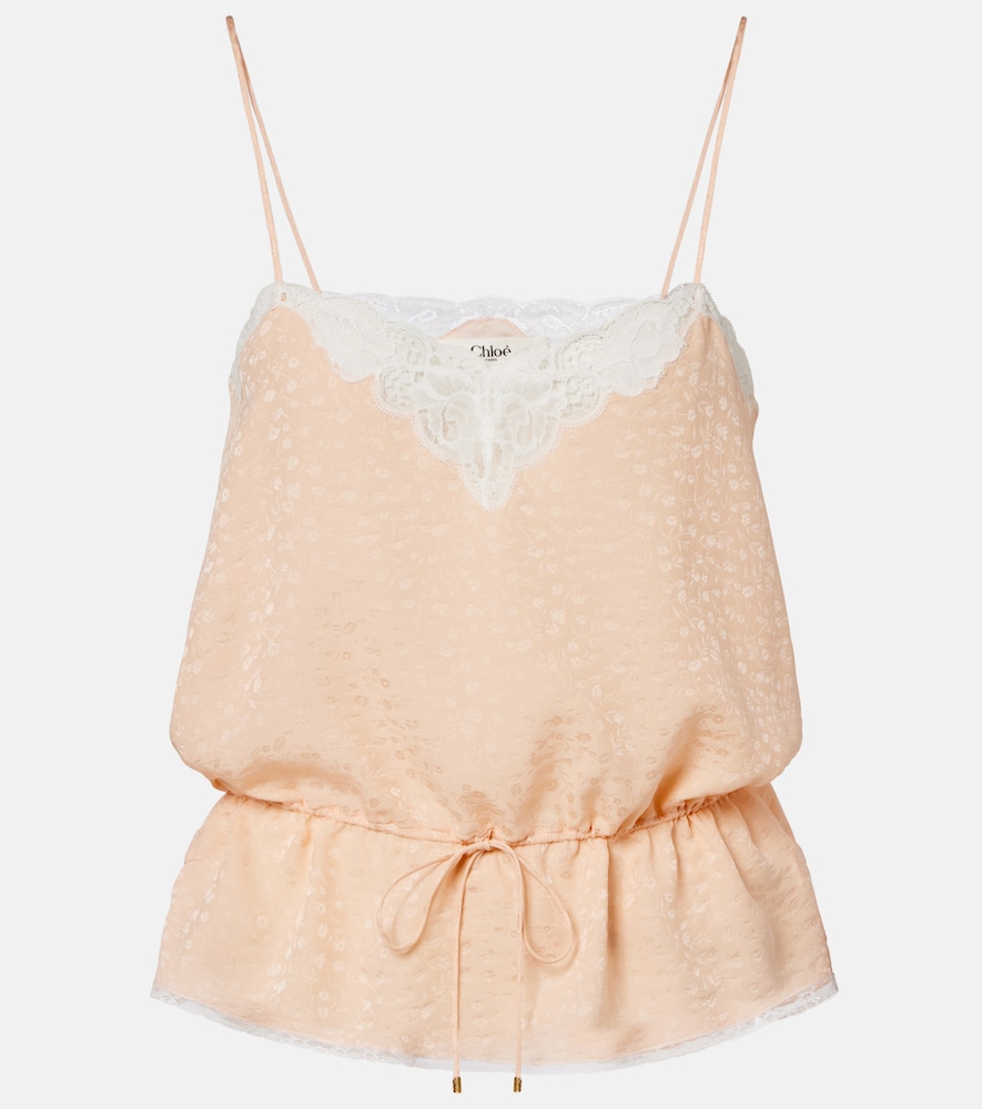 Chloe Women's Pink Lace-Trimmed Silk Jacquard Camisole UK Size 16 - Mytheresa