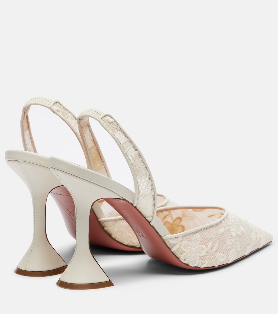  Amina Muaddi Amina Muaddi Holli Leather-trimmed Lace Slingback Pumps 
